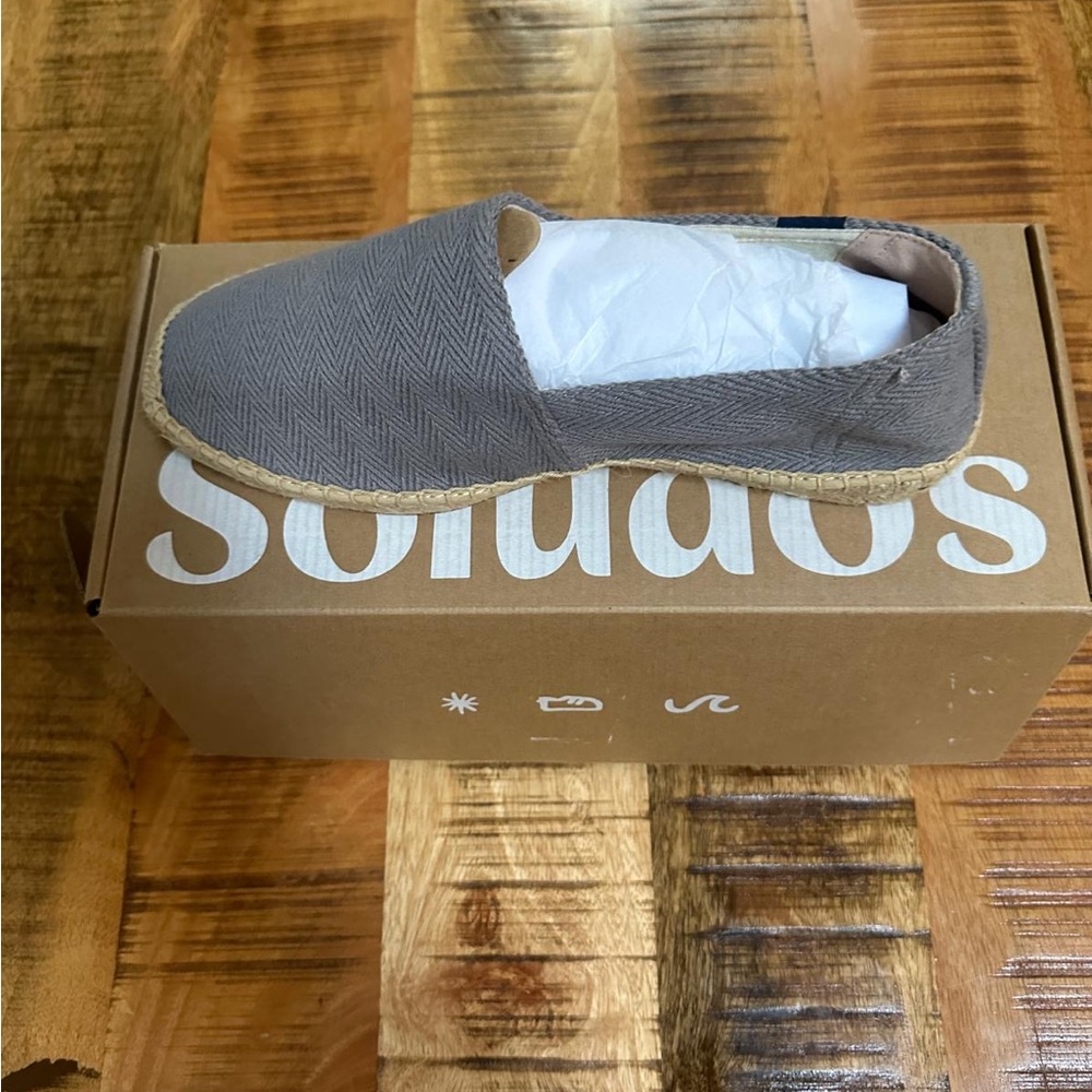 New in box, grey soludos espadrille size 8